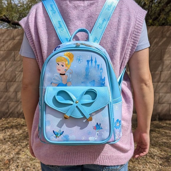 Disney Princess Cinderella‎ Mini Vegan Leather Backpack Blue 11" Bag - Picture 1 of 13